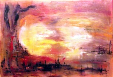Painting titled "Aurore sur les flots" by Eliette Gaurin, Original Artwork, Oil