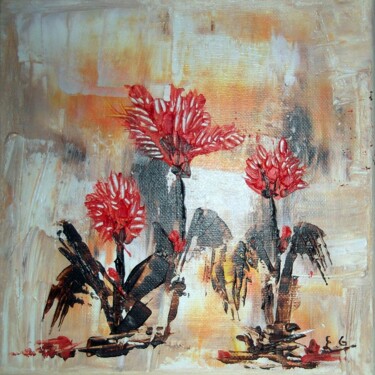 Schilderij getiteld "Fleurs ecarlates" door Eliette Gaurin, Origineel Kunstwerk