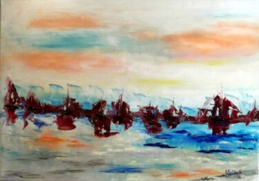 Painting titled "grande-armada" by Eliette Gaurin, Original Artwork, Oil Mounted on Wood Stretcher frame