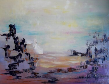Painting titled "la-falaise-blanche" by Eliette Gaurin, Original Artwork, Oil Mounted on Wood Stretcher frame