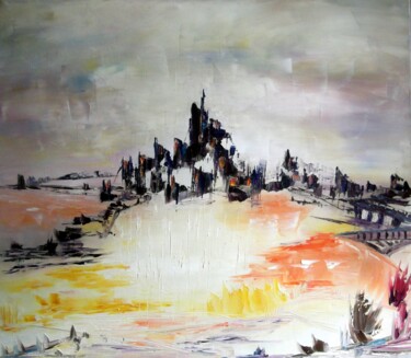 Painting titled "sur-la-colline" by Eliette Gaurin, Original Artwork, Oil Mounted on Wood Stretcher frame