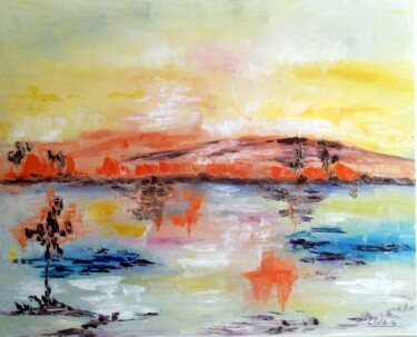 Painting titled "ile-de-la-tranquili…" by Eliette Gaurin, Original Artwork, Oil Mounted on Wood Stretcher frame