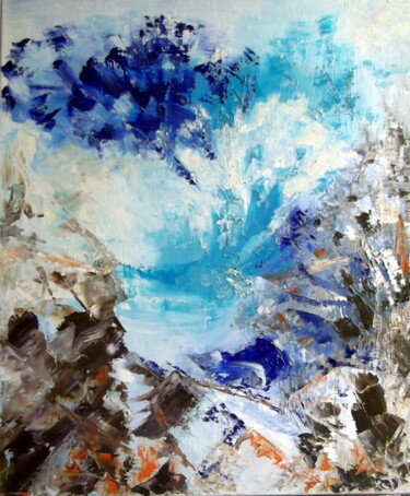 Painting titled "la-vague-bleue-hst" by Eliette Gaurin, Original Artwork, Oil Mounted on Wood Stretcher frame