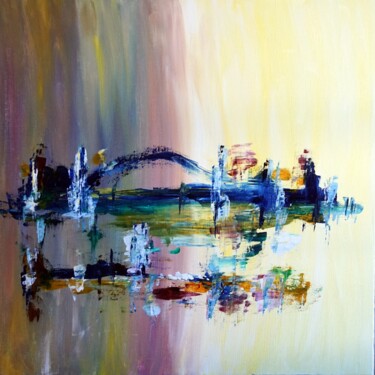 Painting titled "Bridge-city" by Eliette Gaurin, Original Artwork, Acrylic Mounted on Wood Stretcher frame