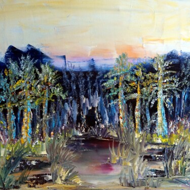 Painting titled "a-foret-enchantee" by Eliette Gaurin, Original Artwork, Oil Mounted on Wood Stretcher frame