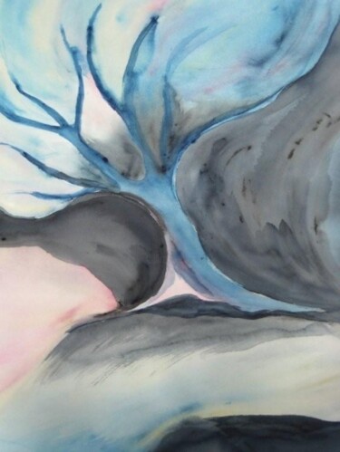 Malerei mit dem Titel "Arbre de la nuit" von Eliette Graf, Original-Kunstwerk, Aquarell