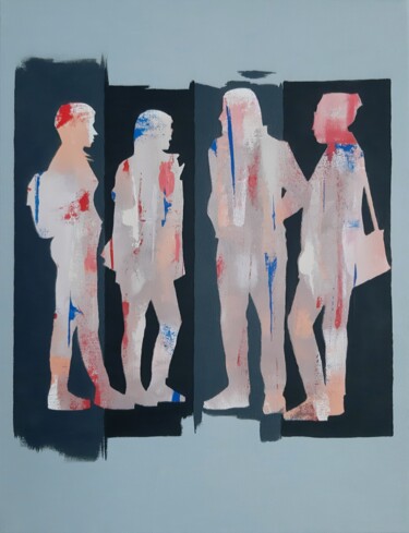 Painting titled "group silhouettes" by Elif Yaman, Original Artwork, Acrylic Mounted on Wood Stretcher frame