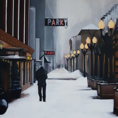 Painting titled "A Winter Evening" by Elif Yaman, Original Artwork, Acrylic Mounted on Wood Stretcher frame