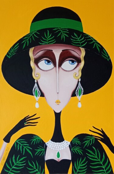 Painting titled "Madame Tropicana Ar…" by Elifcanart, Original Artwork, Acrylic Mounted on Wood Panel