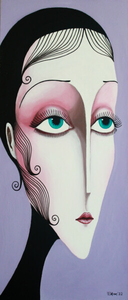 Schilderij getiteld "Lillian Art Deco Po…" door Elifcanart, Origineel Kunstwerk, Acryl Gemonteerd op Houten paneel