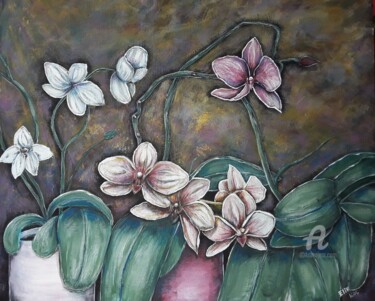 Malerei mit dem Titel "Meine Orchideen" von Elif Art, Original-Kunstwerk