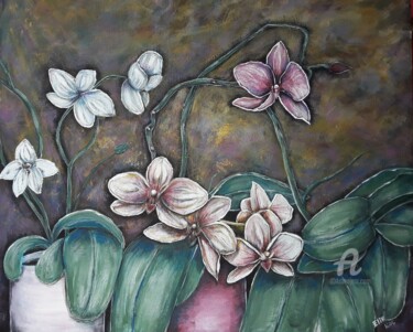 Painting titled "Meine Orchideen" by Elif Art, Original Artwork