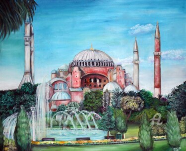 Painting titled "Hagia Sophia in Ist…" by Elif Art, Original Artwork, Oil