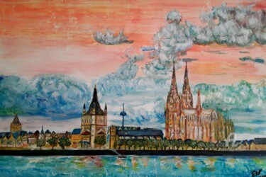 Malerei mit dem Titel "Cologne city" von Elif Art, Original-Kunstwerk, Öl