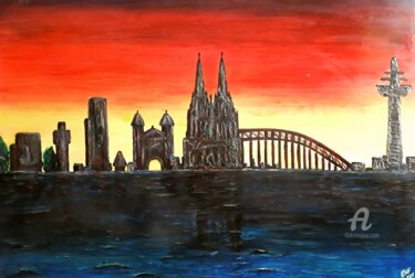 Картина под названием "Cologne at night" - Elif Art, Подлинное произведение искусства, Акрил