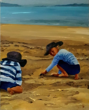 Pintura intitulada "Building a sand cas…" por Eli Gross, Obras de arte originais, Acrílico