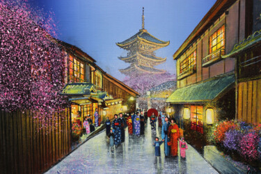 Painting titled "Kyoto by Night" by Elika Dessapt, Original Artwork, Acrylic