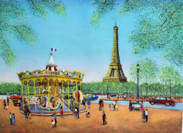 Malerei mit dem Titel "Le carousel de Paris" von Elika Dessapt, Original-Kunstwerk, Acryl