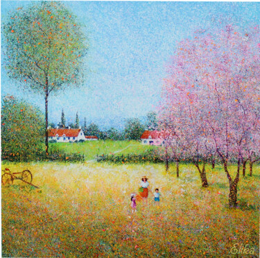 Pintura intitulada "Les cerisier du jar…" por Elika Dessapt, Obras de arte originais, Acrílico