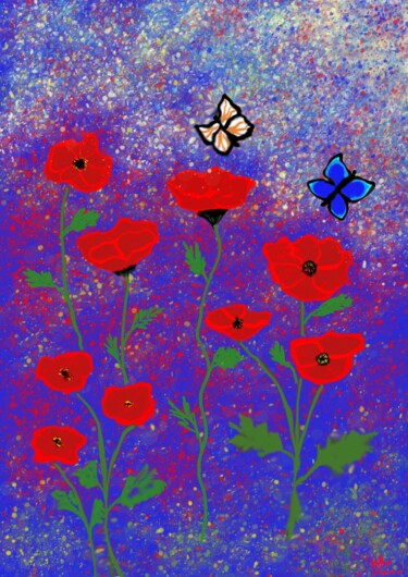 Digitale Kunst mit dem Titel "Gentils coquelicots…" von Elina, Original-Kunstwerk, Digitale Malerei