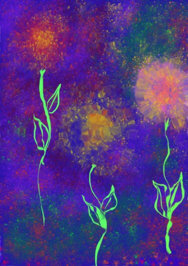 Digital Arts titled "Aurores florales" by Elina, Original Artwork, Digital Painting