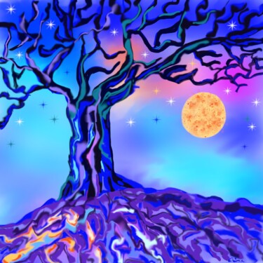 Arts numériques intitulée "Nuit étoilée" par Elina, Œuvre d'art originale, Peinture numérique
