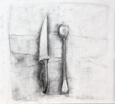 Disegno intitolato "knife and spoon" da Elina Evstig, Opera d'arte originale, Matita