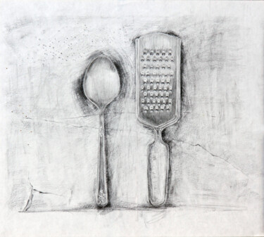 Disegno intitolato "grater and spoon" da Elina Evstig, Opera d'arte originale, Matita