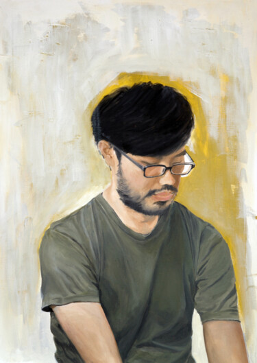 Painting titled "young man in glasses" by Elina Evstig, Original Artwork, Oil