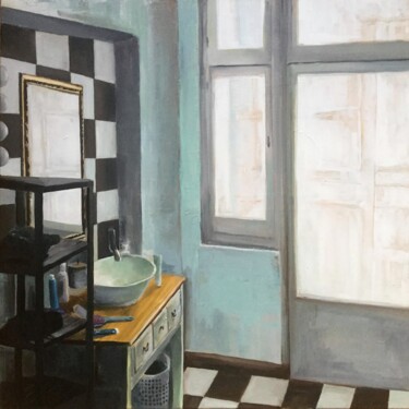 Pittura intitolato "cold bathroom" da Elina Evstig, Opera d'arte originale, Olio