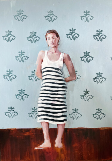 Schilderij getiteld "stripes and patterns" door Elina Evstig, Origineel Kunstwerk, Olie