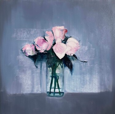 Painting titled "pink roses" by Elina Evstig, Original Artwork, Oil