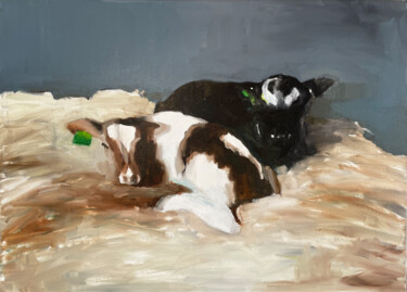 Pittura intitolato "two calves" da Elina Evstig, Opera d'arte originale, Olio