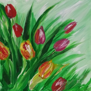 Peinture intitulée "The tulips" par Elina Plehanova, Œuvre d'art originale, Acrylique