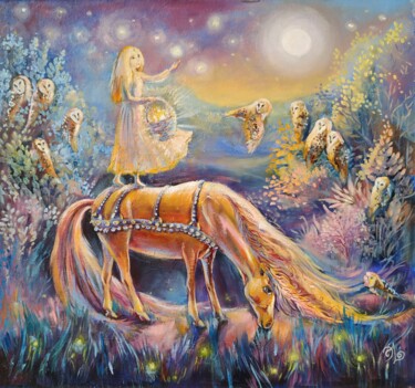 Painting titled "Starry Night's Guar…" by Elina Vetrova, Original Artwork, Oil