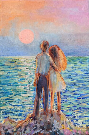 Painting titled "Romantic Sunset" by Elina Vetrova, Original Artwork, Oil