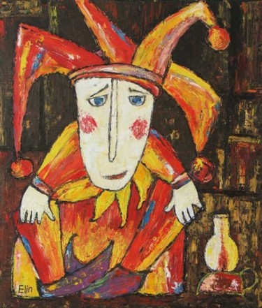 Painting titled "“Lonely clown”" by Elin Bogomolnik, Original Artwork, Oil