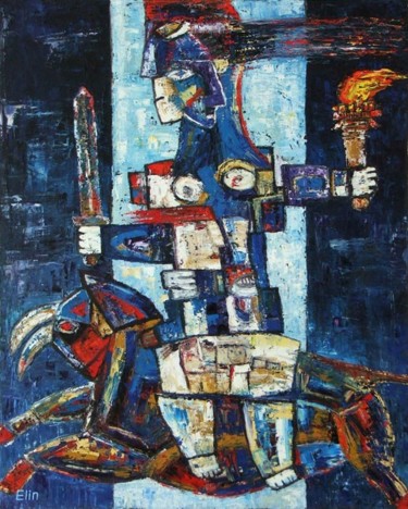 Painting titled "Warrior of the night" by Elin Bogomolnik, Original Artwork, Oil