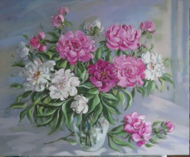 Peinture intitulée "bouquet-de-pivoines…" par Eline, Œuvre d'art originale, Huile