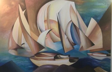 Schilderij getiteld "Boat race" door Elionore Bayram, Origineel Kunstwerk, Acryl