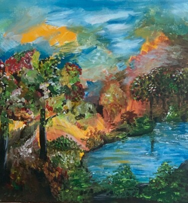 Malarstwo zatytułowany „Nature on fire” autorstwa Elionore Bayram, Oryginalna praca, Akryl