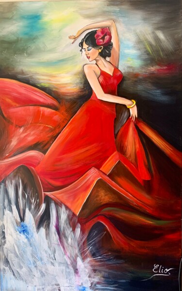 Pintura intitulada "Lady in Red" por Elionore Bayram, Obras de arte originais, Acrílico