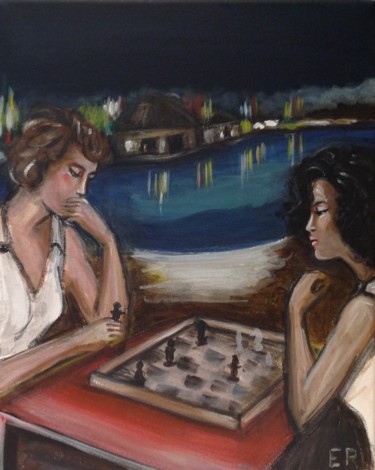 Peinture intitulée "Femmes échecs" par Elisabeth Robert, Œuvre d'art originale