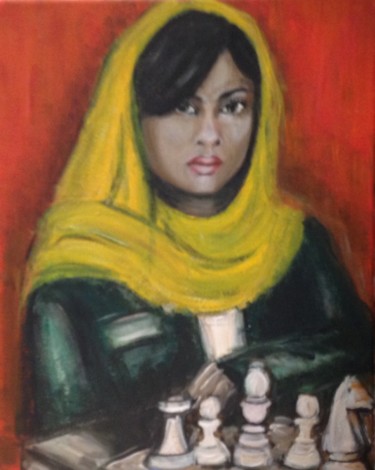 Peinture intitulée "Femme aux échecs" par Elisabeth Robert, Œuvre d'art originale