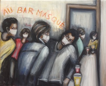 Painting titled "Au bar masqué ( cov…" by Elisabeth Robert, Original Artwork, Acrylic