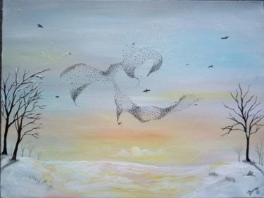 Peinture intitulée "Ballet d'oiseaux" par Elisabeth Dosseray, Œuvre d'art originale, Acrylique