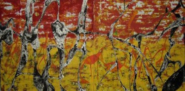 Peinture intitulée "Diptyque rouge-jaune" par Elisa Albert, Œuvre d'art originale, Huile