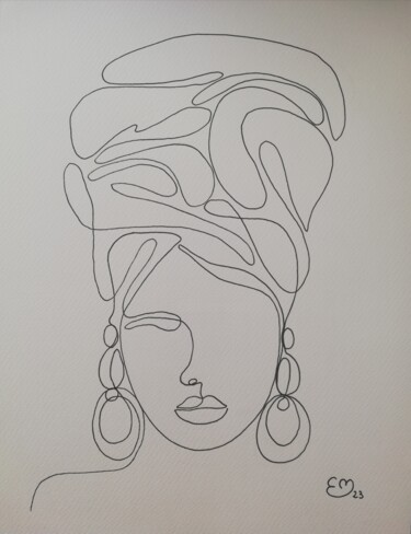 Tekening getiteld "Femme africaine" door Élisa Brun, Origineel Kunstwerk, Marker