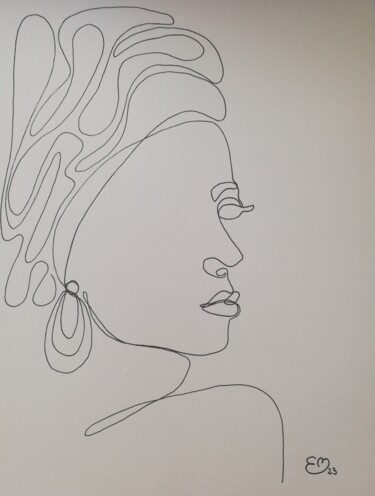 Tekening getiteld "Femme au turban" door Élisa Brun, Origineel Kunstwerk, Marker