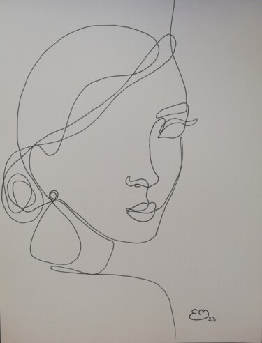 Drawing titled "Femme de profil" by Élisa Brun, Original Artwork, Marker